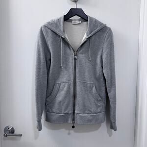 Moncler Grey Zip-Up Hoodie Tricolor Stripe Logo Cotton Sweatshirt